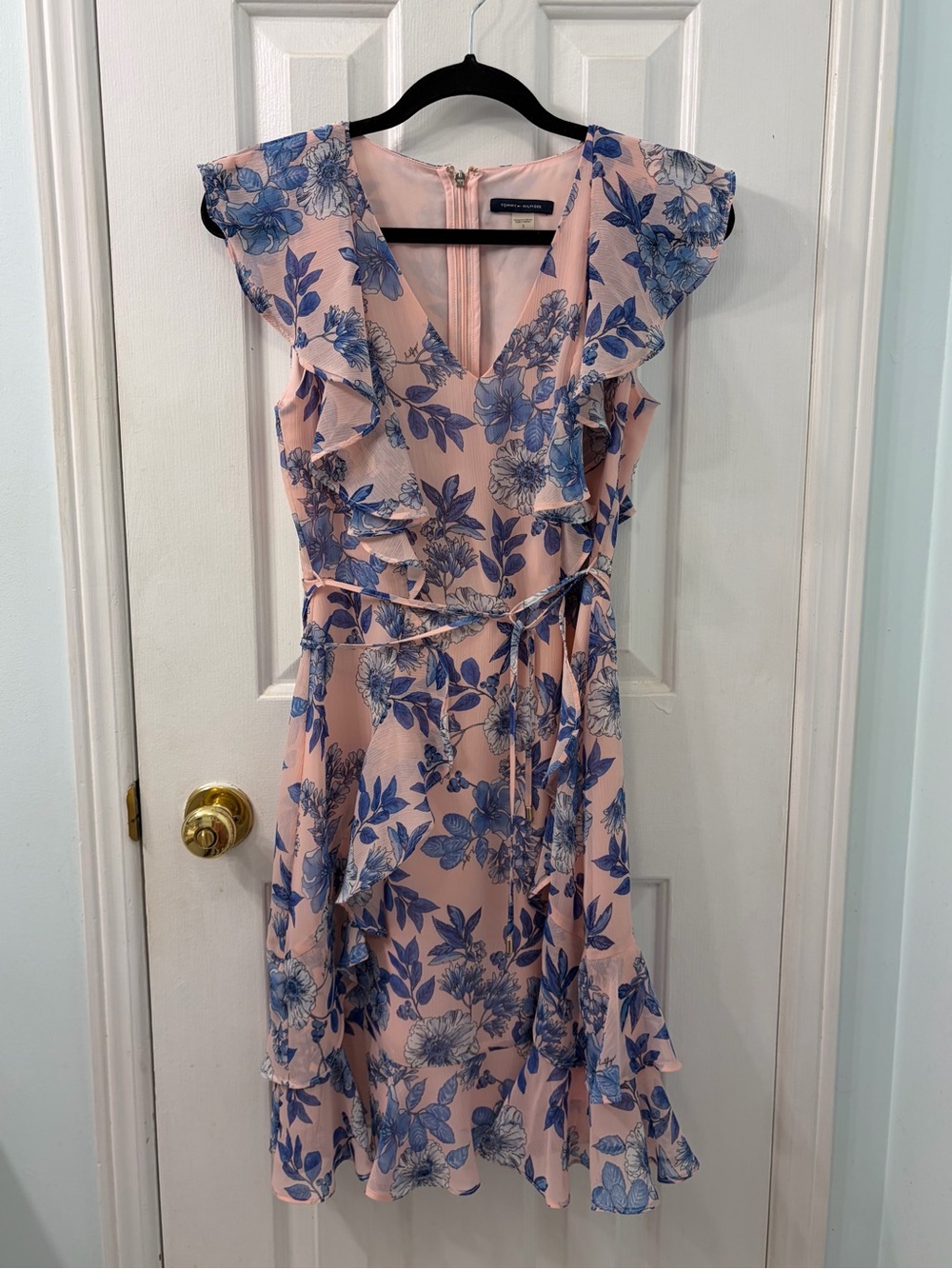 Tommy Hilfiger Pink Midi Dress with Blue Floral Print